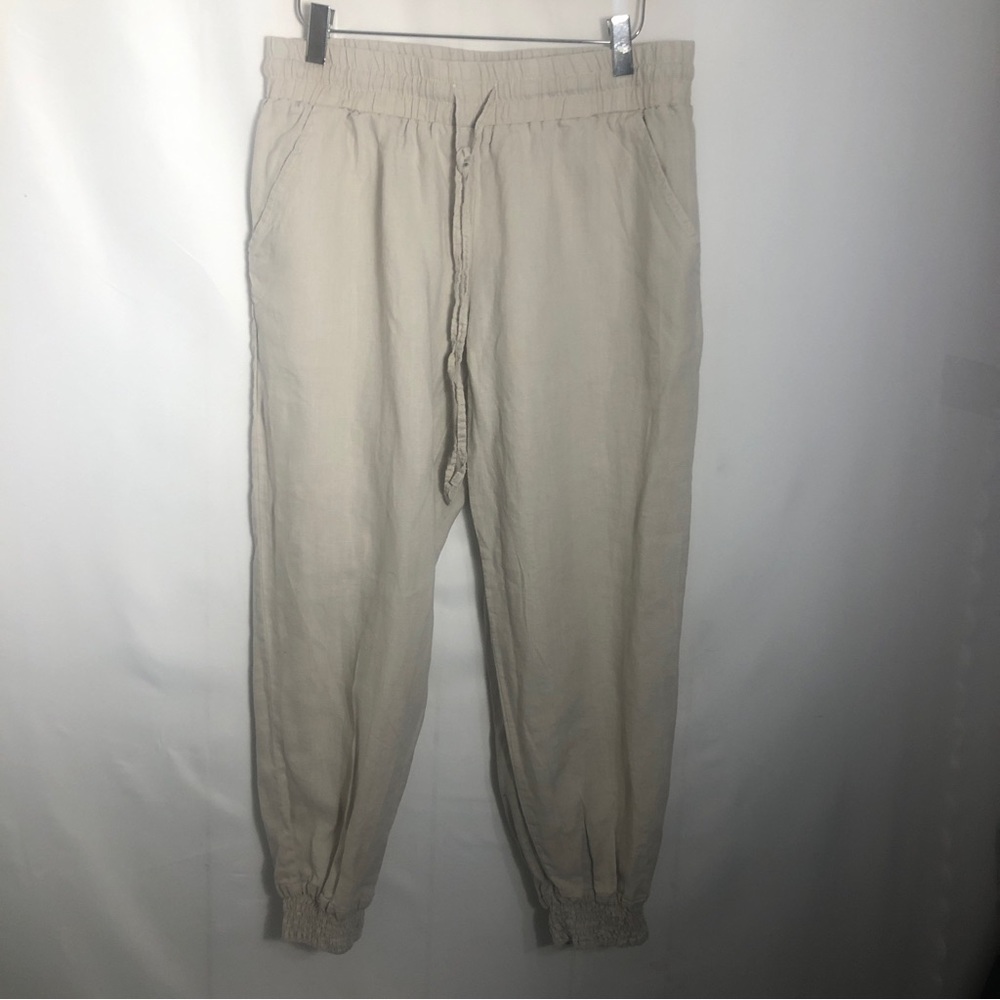Womens Tan Flax Linen Jogger Style Capri Pants. Size 30/24.